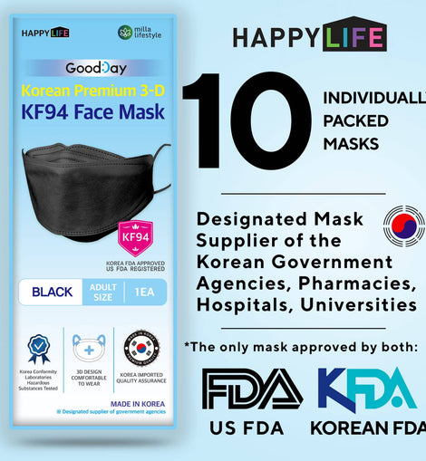 Happy Life Adult Black KF94 Face Mask 10pcs