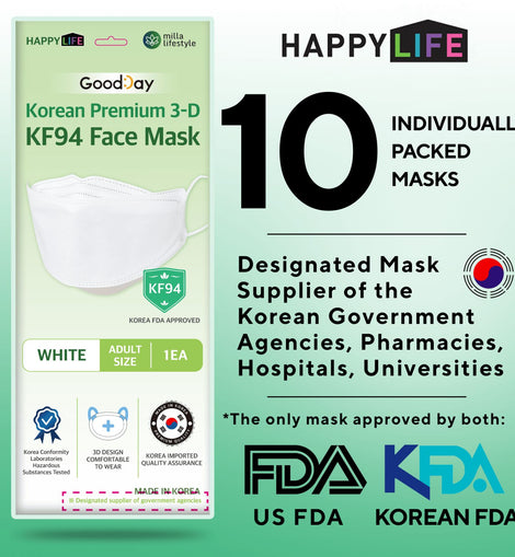 Happy Life Adult White KF94 Face Mask 10 pcs