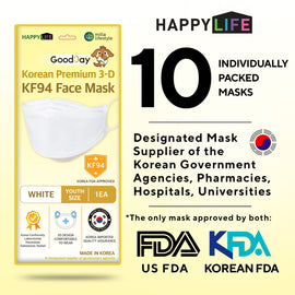 Happy Life Youth White KF94 Face Mask 10pcs