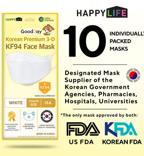 Happy Life Youth White KF94 Face Mask 10pcs