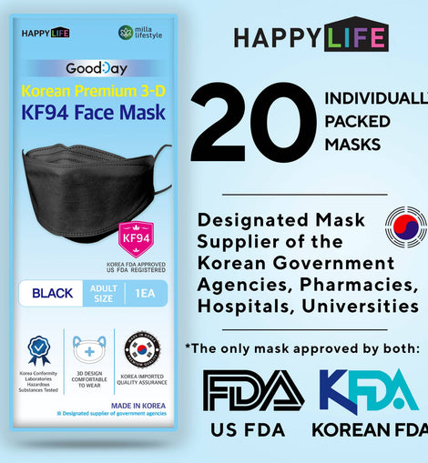 Happy Life Adult Black KF94 Face Mask 20 pcs