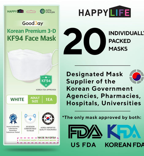 Happy Life Adult White KF94 Face Mask 10 pcs