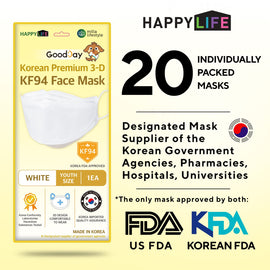 Happy Life Youth White KF94 Face Mask 20 pcs