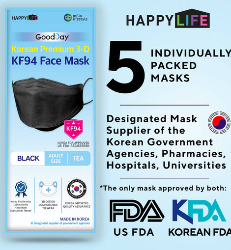 Happy Life Adult Black KF94 Face Mask 5 pcs