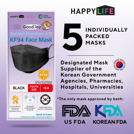 Happy Life Youth Black KF94 Face Mask 5 pcs