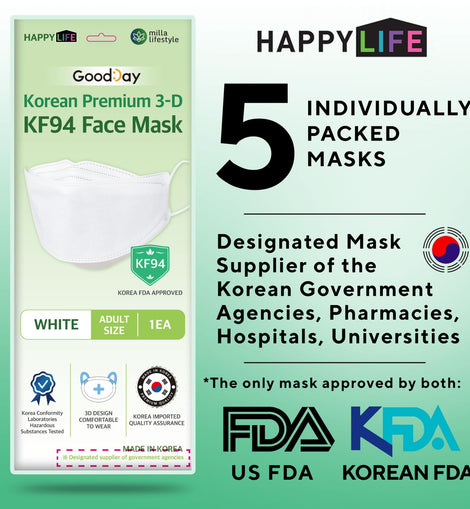 Happy Life Adult White KF94 Face Mask 5 pcs