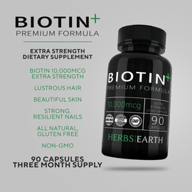 Biotin 10,000MCG 90 capsules and COLLAGEN + Nano Peptides Hydrolyzed Types 1 and 3 3000MG 120 capsules Hair Skin and Nails Bundle from Herbs of the Earth
