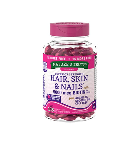 Nature's Truth Hair Skin Nails w/ Collagen, Argan & Coconut Oil 165 Liqu-Softgels