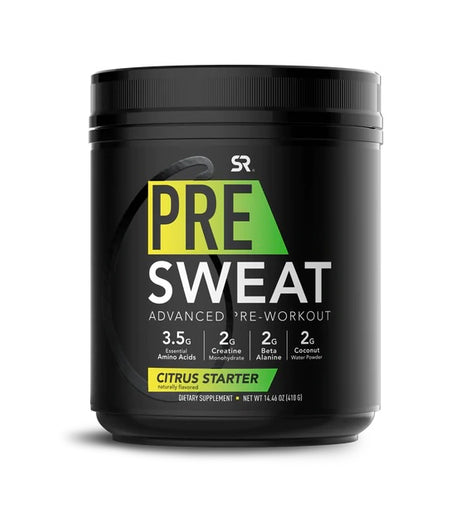 Sports Research PRE Sweat Citrus Flavor 410g/14.46oz 20 Servings Advanced Pre-Workout Energy Powder with Essential Amino Acids, Organic Caffeine + German Sourced Creatine | Non-GMO Verified & Gluten Free