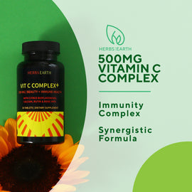 Vitamin C Complex+ 500mg 50 Tablets and Vitamin E 400 I.U. 50 Capsules for Skin Immunity Bundle