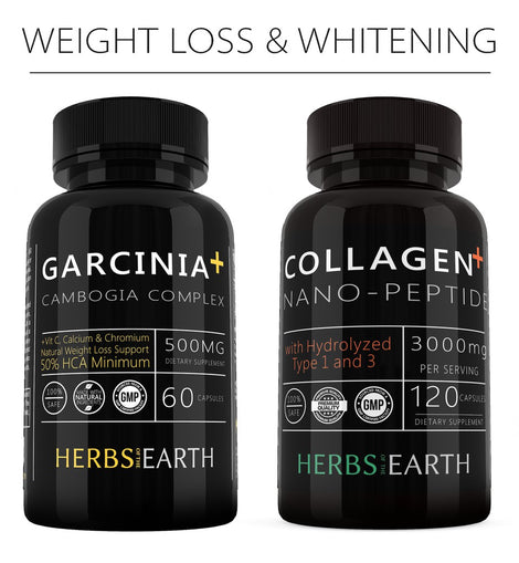 Weight Loss & Whitening Bundle - Collagen & Garcinia Cambogia Complex - 3000MG Nano Collagen and Garcinia Cambogia, Made in the USA, All-Natural, Anti-Aging, Fat Burner, Carb Blocker, 2 Bottles Combo
