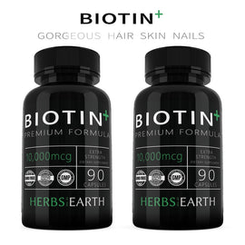 Biotin Combo 2 Bottles 10,000MCG Extra Strength  90 Veggie Capsules each  from Herbs of the Earth