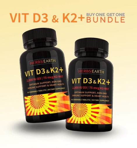 2 Bottles Vitamin D3 + Vitamin K2 MK-7 Bone Strength, Heart Health, Immune Defender 2,000 IU Vit D3