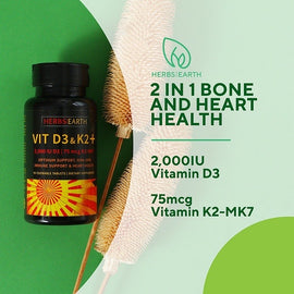 2 Bottles Vitamin D3 + Vitamin K2 MK-7 Bone Strength, Heart Health, Immune Defender 2,000 IU Vit D3