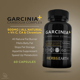 Garcinia Cambogia 3 Bottles Pure 50% HCA + Vit C + Calcium + Chromium, from Herbs of the Earth