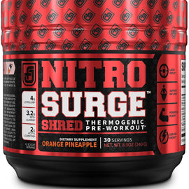 Jacked Factory Nitrosurge Shred Pre-Workout and Fat-Burner Orange Pineapple 30 Servings 8.5oz/240g