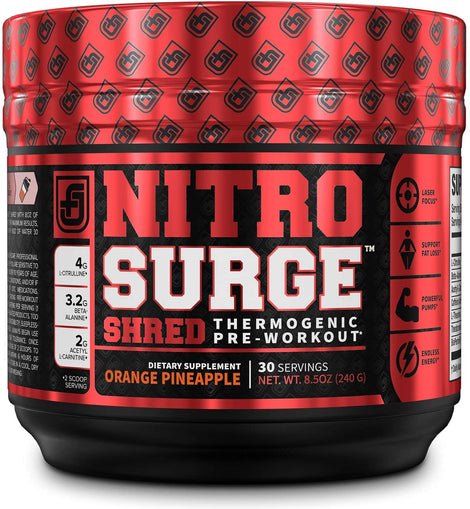 Jacked Factory Nitrosurge Shred Pre-Workout and Fat-Burner Orange Pineapple 30 Servings 8.5oz/240g