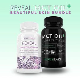 REVEAL Age Defy Skin Brightening and MCT OIL Keto 3000mg Brain Octane Fuel & Healthy Memory Boost and Anti Aging Bundle from Herbs of the Earth