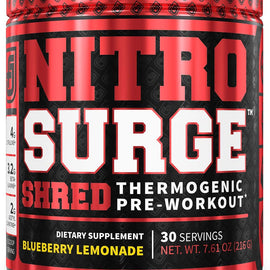 Jacked Factory Nitrosurge Shred Pre-Workout and Fat-Burner Blue Berry Lemonade 30 Servings 7.61oz/21