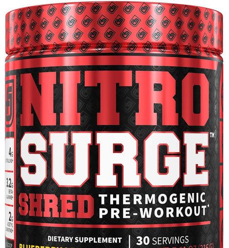 Jacked Factory Nitrosurge Shred Pre-Workout and Fat-Burner Blue Berry Lemonade 30 Servings 7.61oz/21