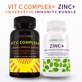 Vitamin C 1,000mg with Quercetin + ZINC 50mg Combo - Antiviral, Anti inflammatory and Immuno protective and Immuno modulating benefits and alleviates colds and flu. Made in the USA from Herbs of the Earth