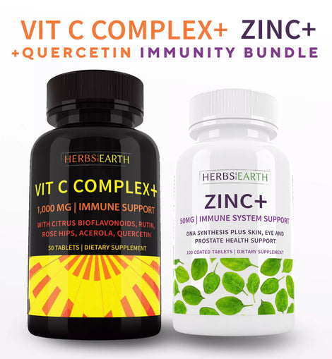 Vitamin C 1,000mg with Quercetin + ZINC 50mg Combo - Antiviral, Anti inflammatory and Immuno protective and Immuno modulating benefits and alleviates colds and flu. Made in the USA from Herbs of the Earth