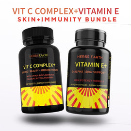 Vitamin C Complex+ 500mg 50 Tablets and Vitamin E 400 I.U. 50 Capsules for Skin Immunity Bundle