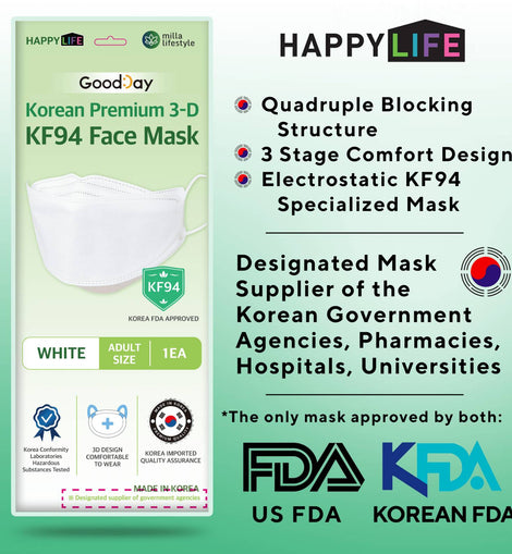 Happy Life Adult White KF94 Face Mask 1 pc